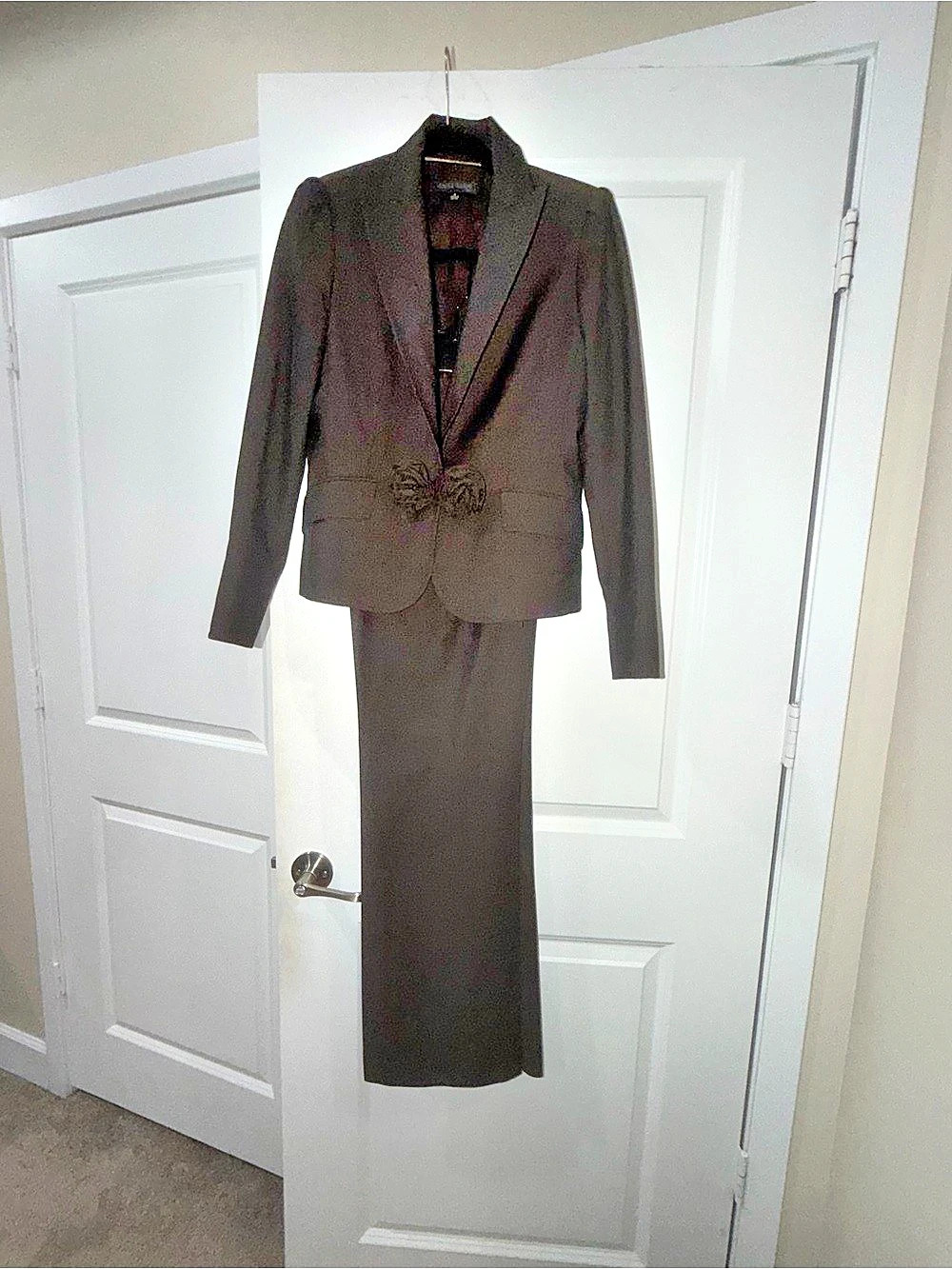 Anne Klein Women’s Brown Herringbone 2-Piece Pant Suit Blazer Pants Size 4